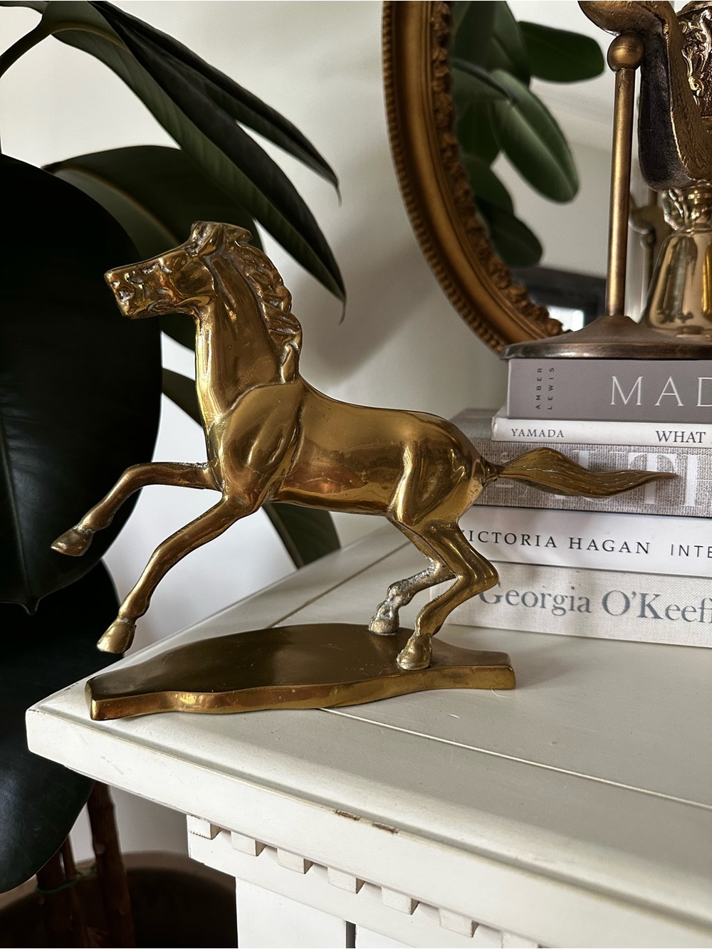 RARE Vintage Solid Brass Galloping Horse Statue